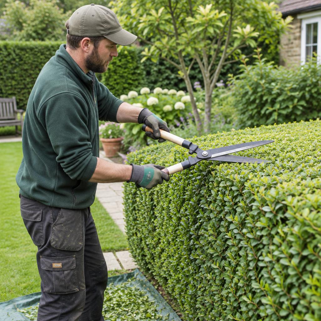 Gardener trimming a hedge